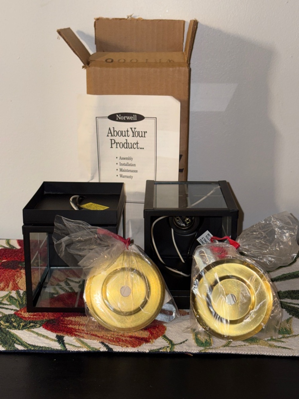 Pair of Black Outdoor Lantern Wall Sconces Lights with Gold Finials Norwell - Picture 6 of 11